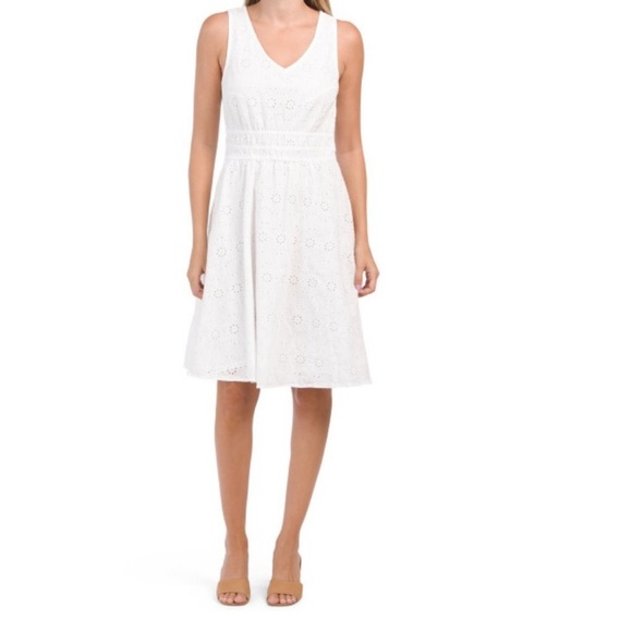 Nicole Miller New York Cotton Eyelet White Sleeveless A line Dress size small - Picture 1 of 10